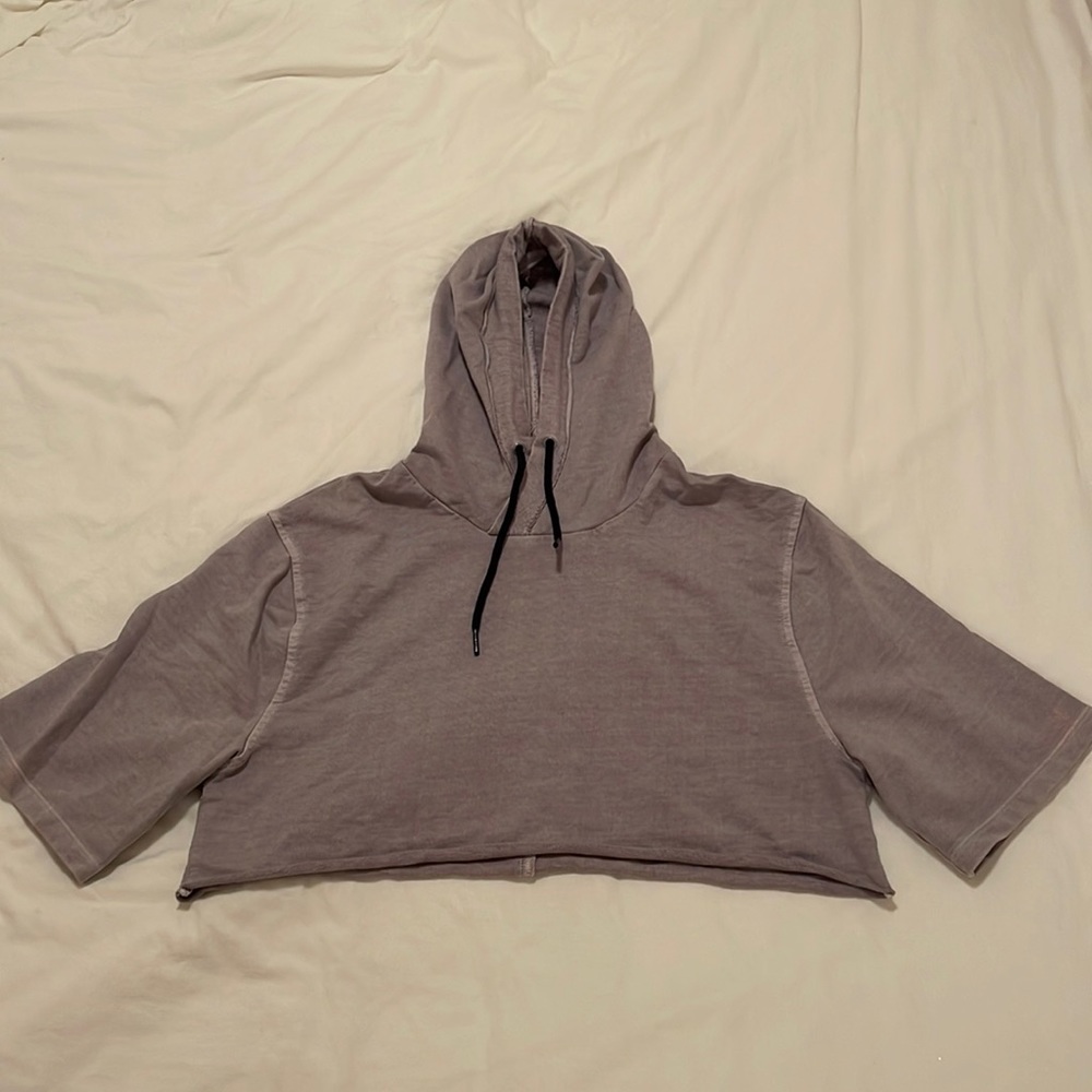 Urban Outfitters Cropped Gray Short Sleeve Hoodie
